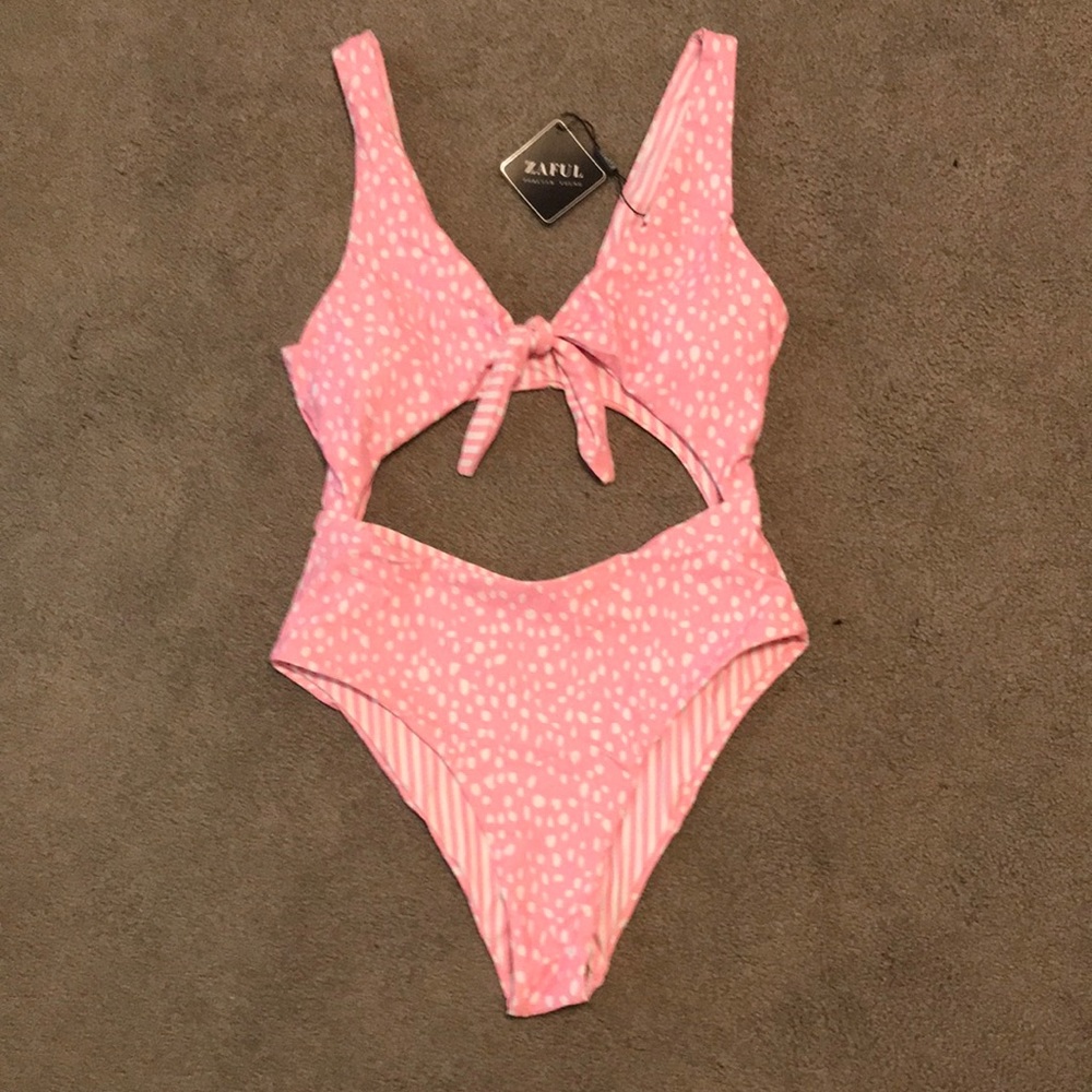 Zaful Dalmatians Stripes Reversible Swimsuit